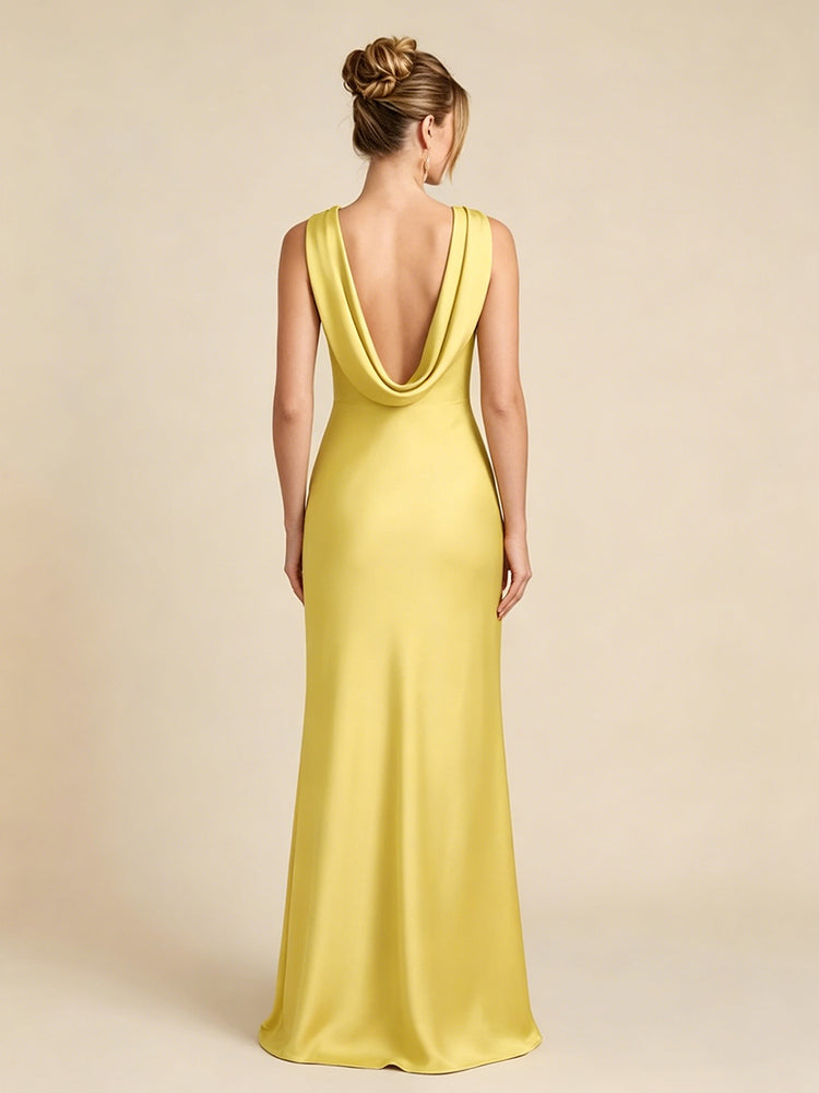 Mermaid Cowl Neck Floor Length Simple Evening Dresses