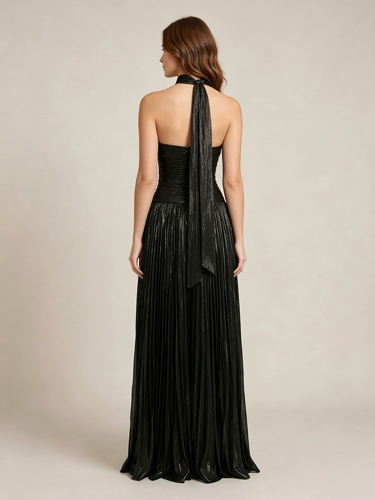 Metallic Satin A-Line Sweetheart Long Evening Dresses with Scarf