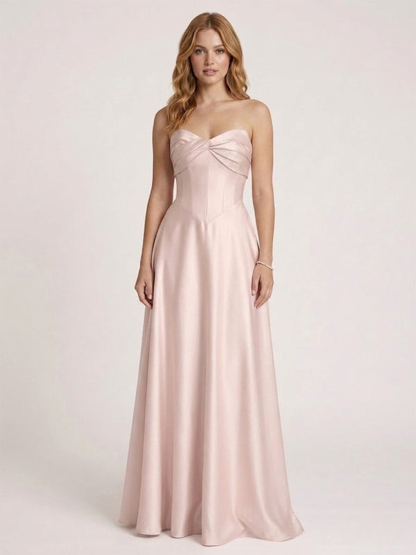 Satin A-Line Sweetheart Long Corset Evening Dresses with Pleats