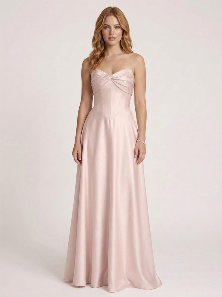 Satin A-Line Sweetheart Long Corset Evening Dresses with Pleats