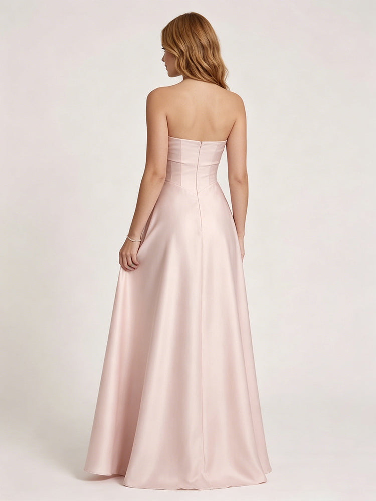 Satin A-Line Sweetheart Long Corset Evening Dresses with Pleats