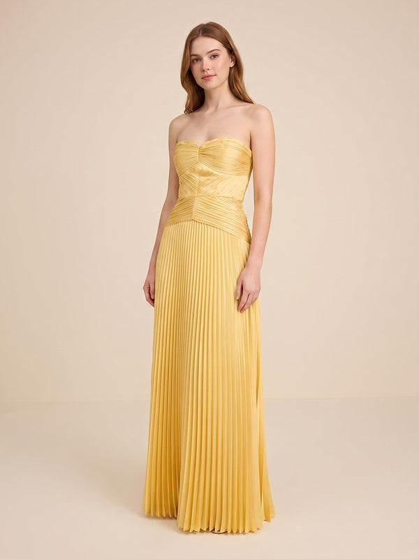 Metallic Satin A-Line Sweetheart Long Evening Dresses with Pleats