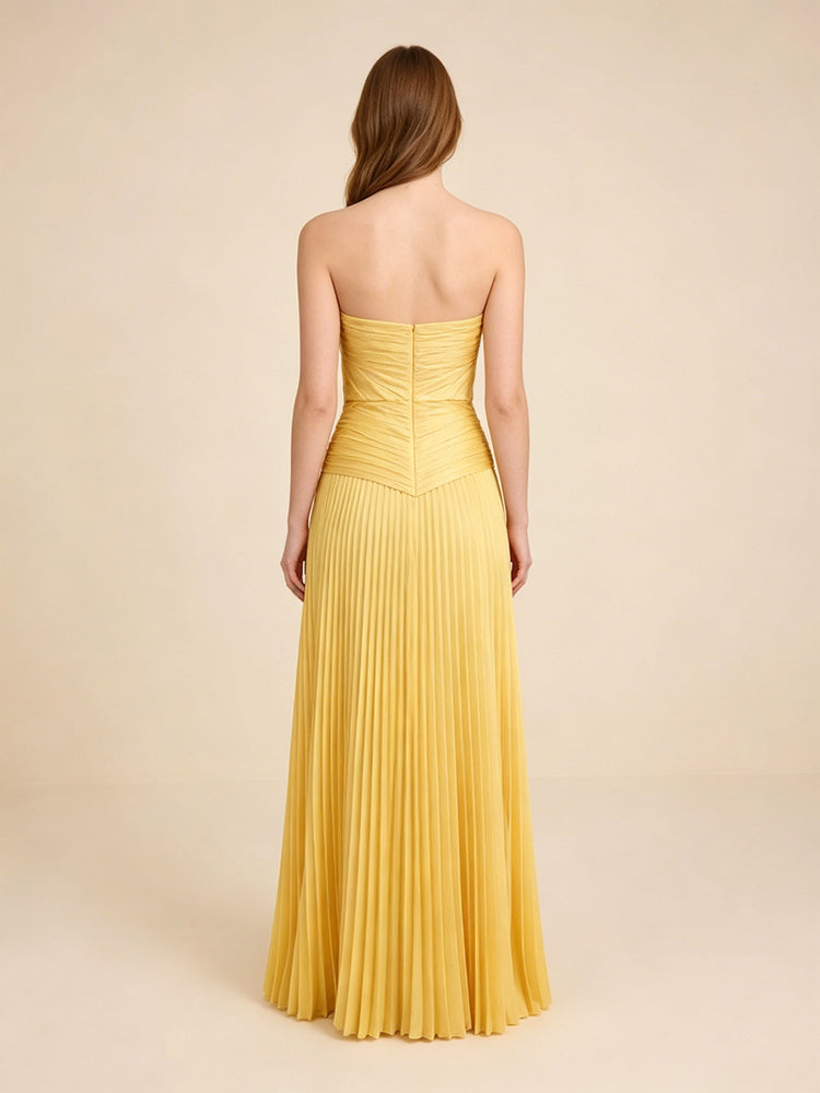 Metallic Satin A-Line Sweetheart Long Evening Dresses with Pleats