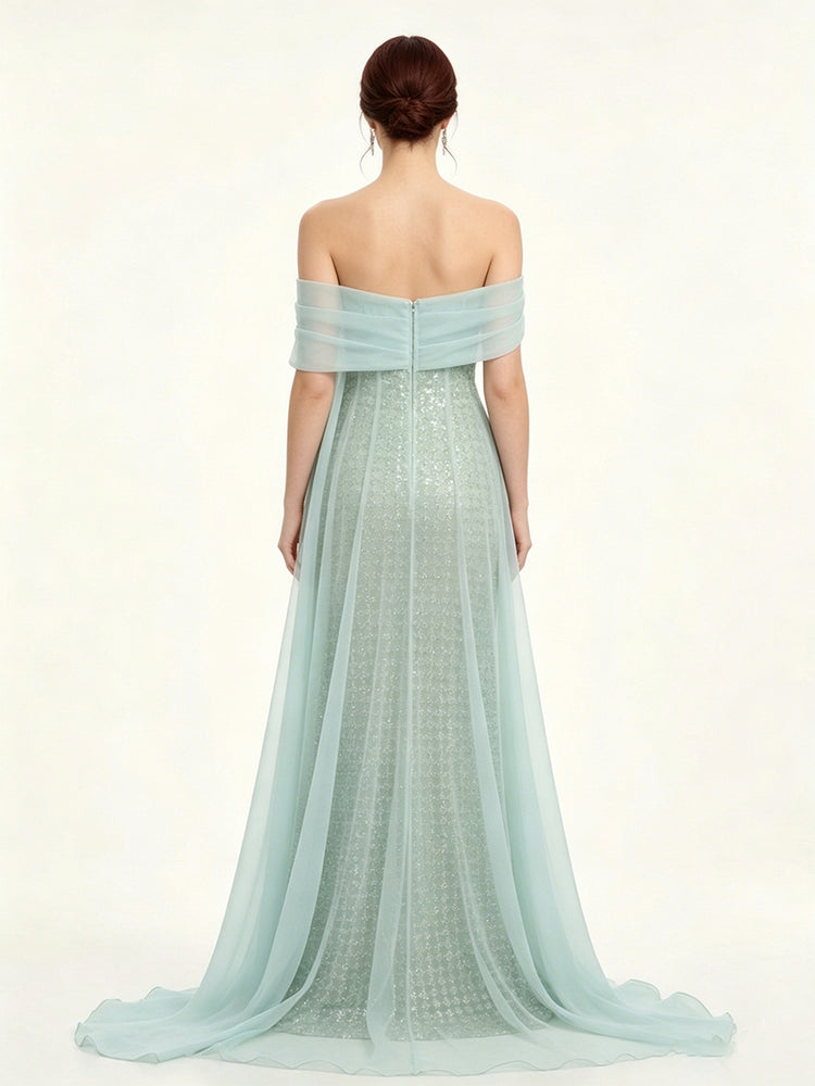 Chiffon Mermaid Off the Shoulder Long Evening Dresses with Beadings