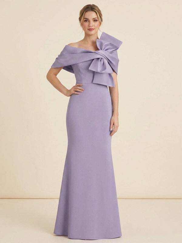 Crepe Mermaid Off the Shoulder Long Evening Dresses with Bow