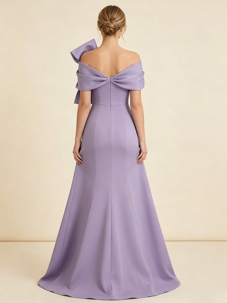 Crepe Mermaid Off the Shoulder Long Evening Dresses with Bow