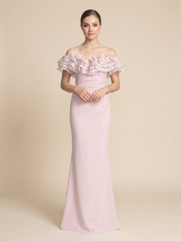 Chiffon Mermaid Off the Shoulder Long Evening Dresses with Ruffles