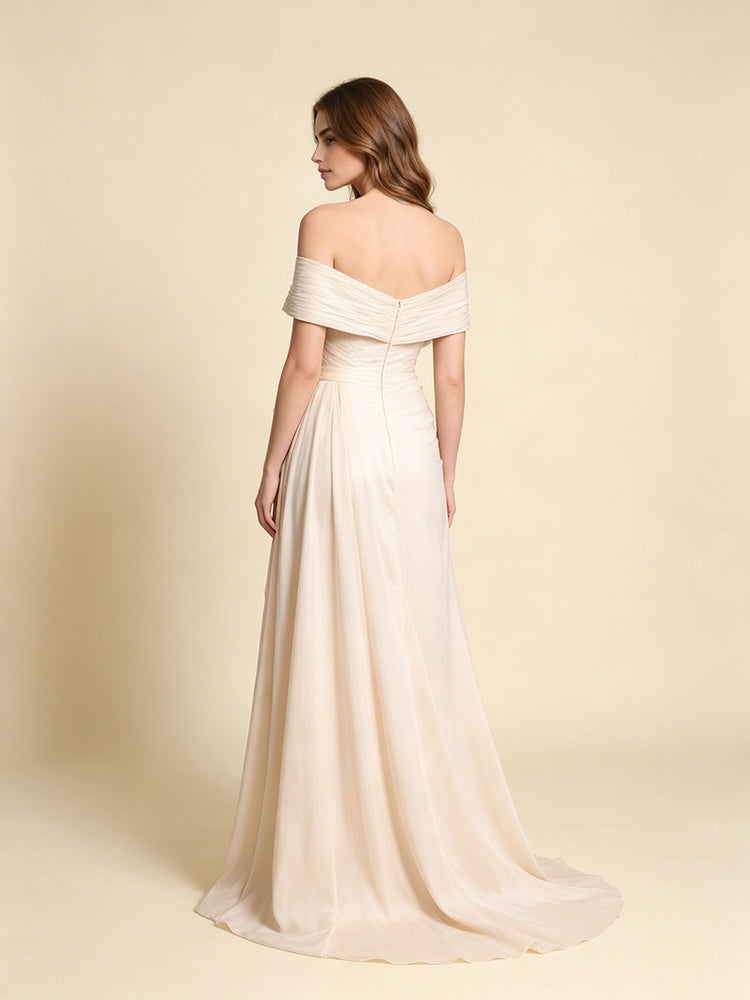 Chiffon Mermaid Off the Shoulder Long Evening Dresses with 3D Flowers