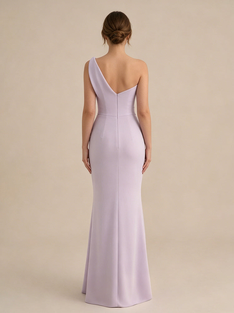 Satin Mermaid One Shoulder Long Evening Dresses with 3D Flowers