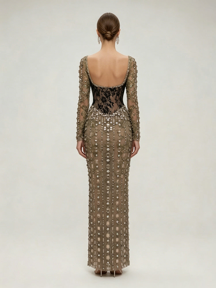 Tulle Sheath Sweetheart Long Evening Dresses with Rhinestone