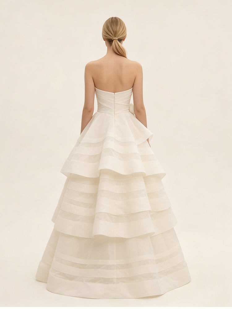 Organza Ball Gown Sweetheart Long Evening Dresses with Tiered Ruffles