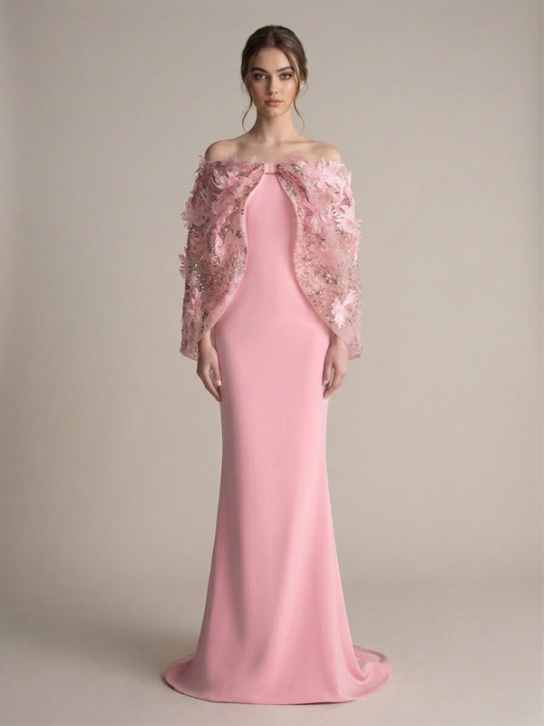 Satin Mermaid Off the Shoulder Long Evening Dresses with Beadings