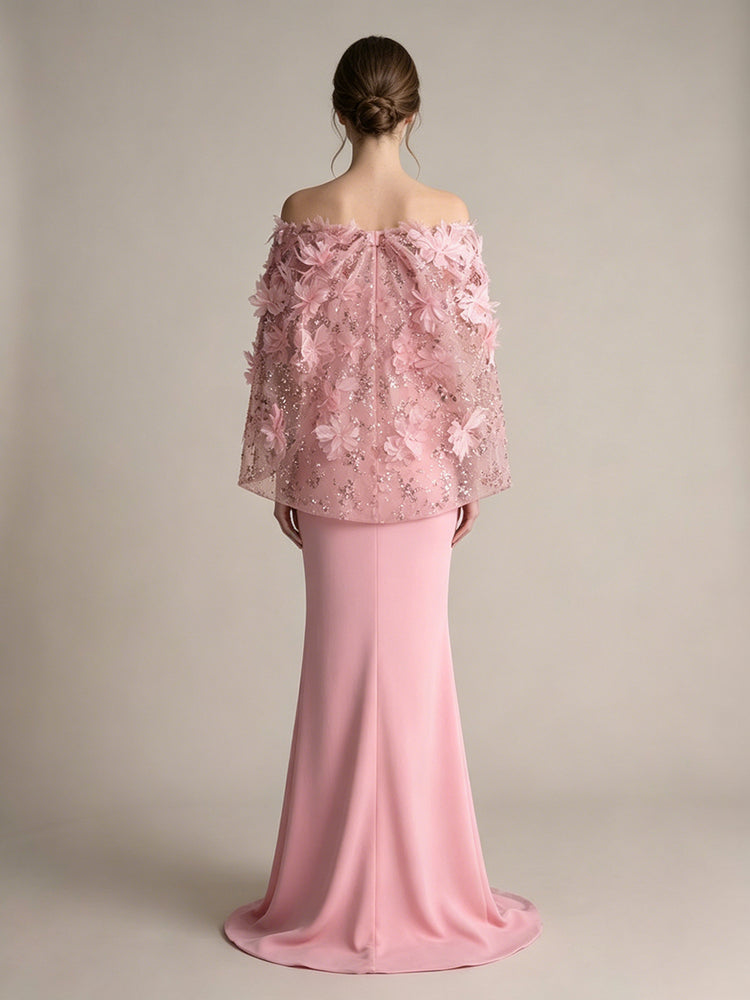 Satin Mermaid Off the Shoulder Long Evening Dresses with Beadings