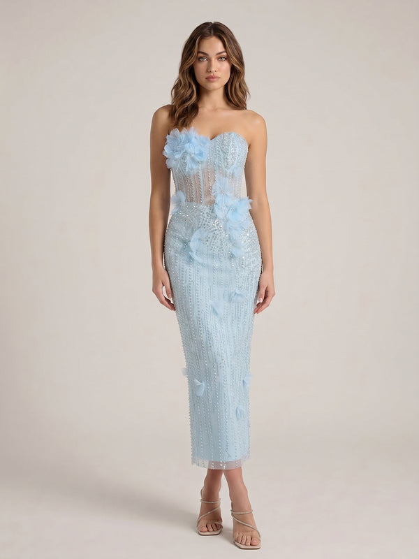 Tulle Sheath Sweetheart Long Evening Dresses with Beadings