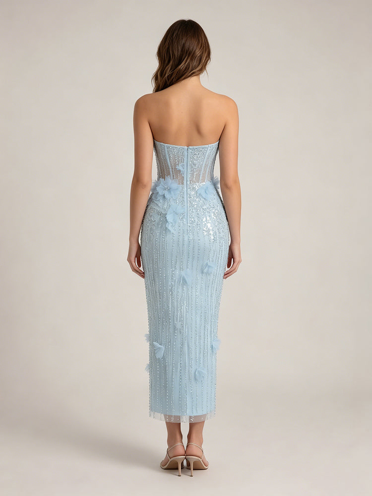 Tulle Sheath Sweetheart Long Evening Dresses with Beadings