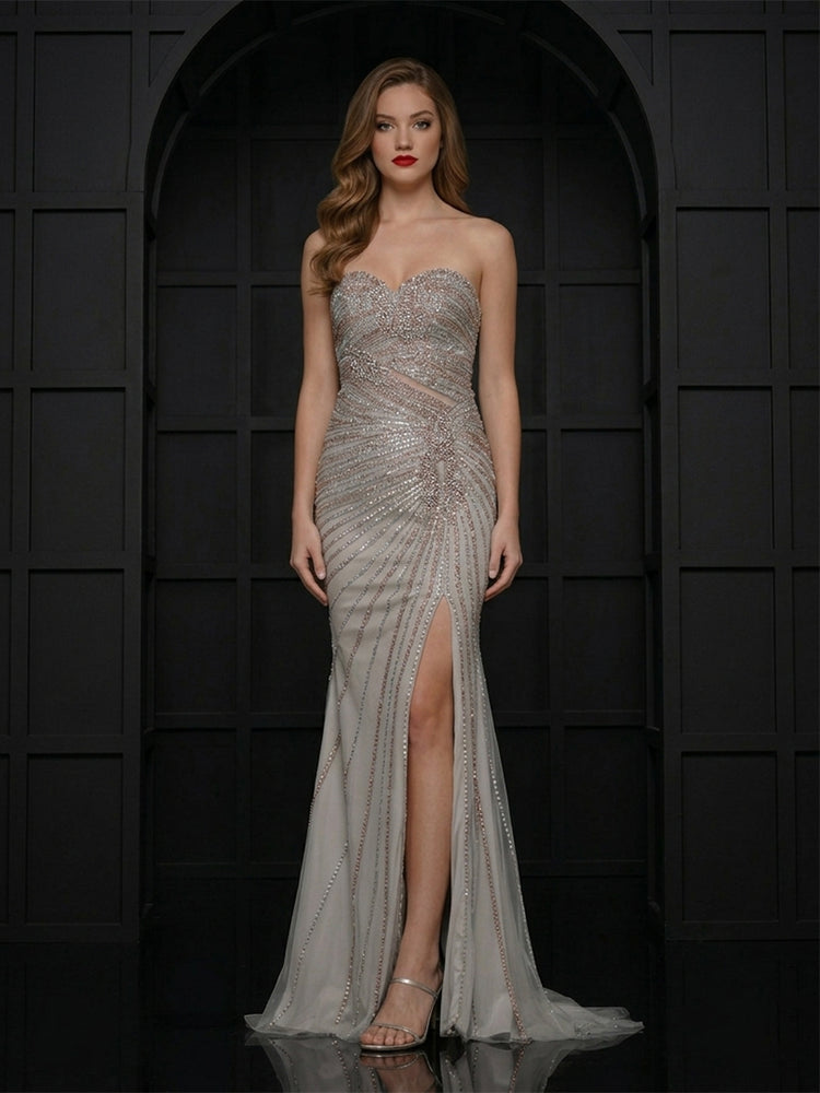 Tulle Mermaid Sweetheart Long Evening Dresses with Slit