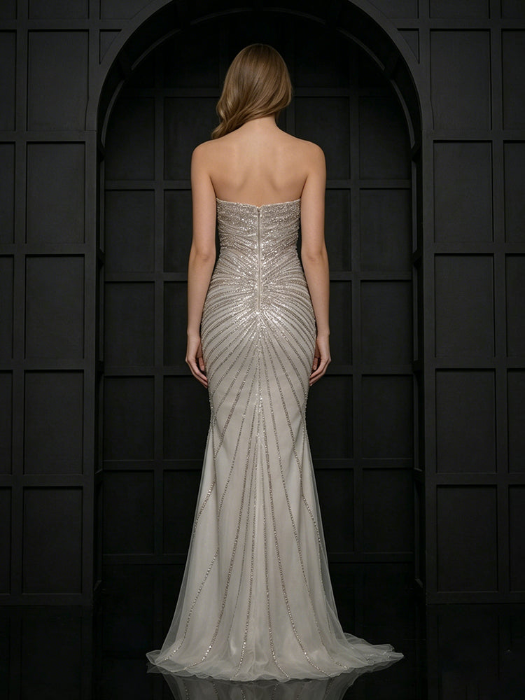 Tulle Mermaid Sweetheart Long Evening Dresses with Slit