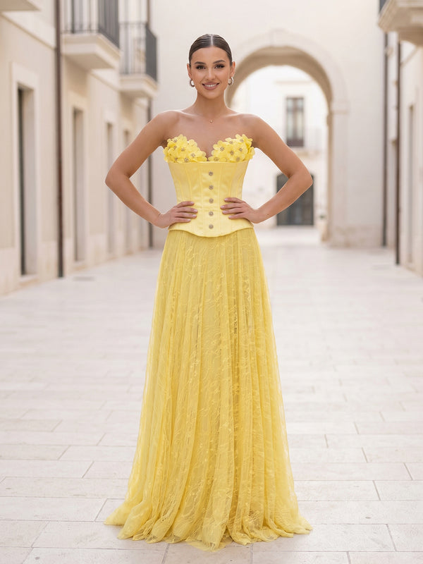 Laces A-Line Sweetheart Long Evening Dresses with 3D Flowers