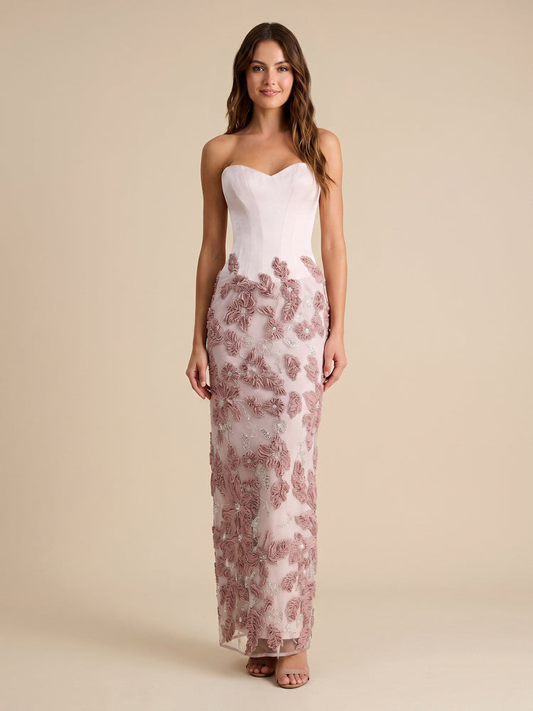 Satin Sheath Sweetheart Long Evening Dresses with Embroidery