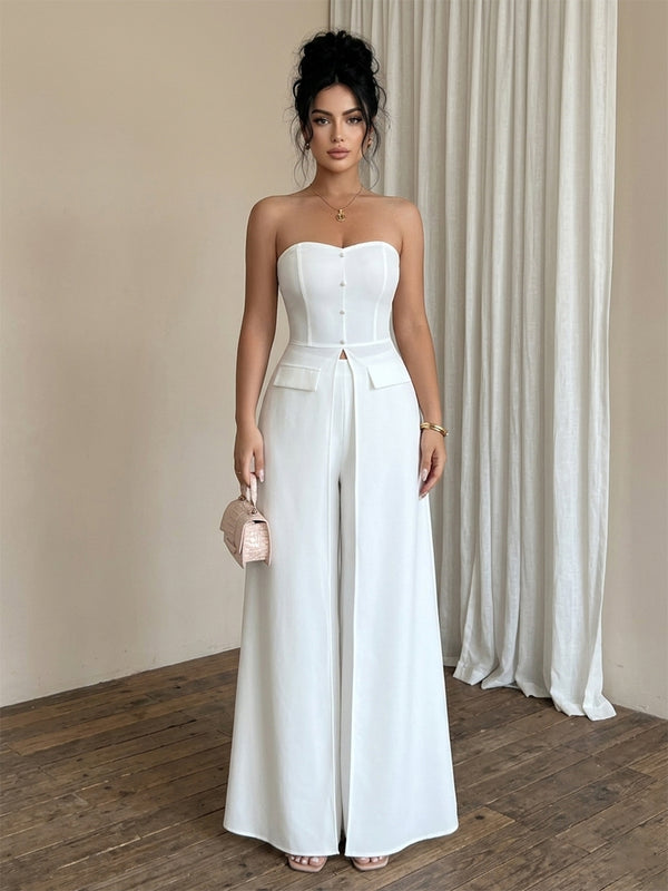 Satin Jumpsuit Sweetheart Long Evening Dresses with Pocket