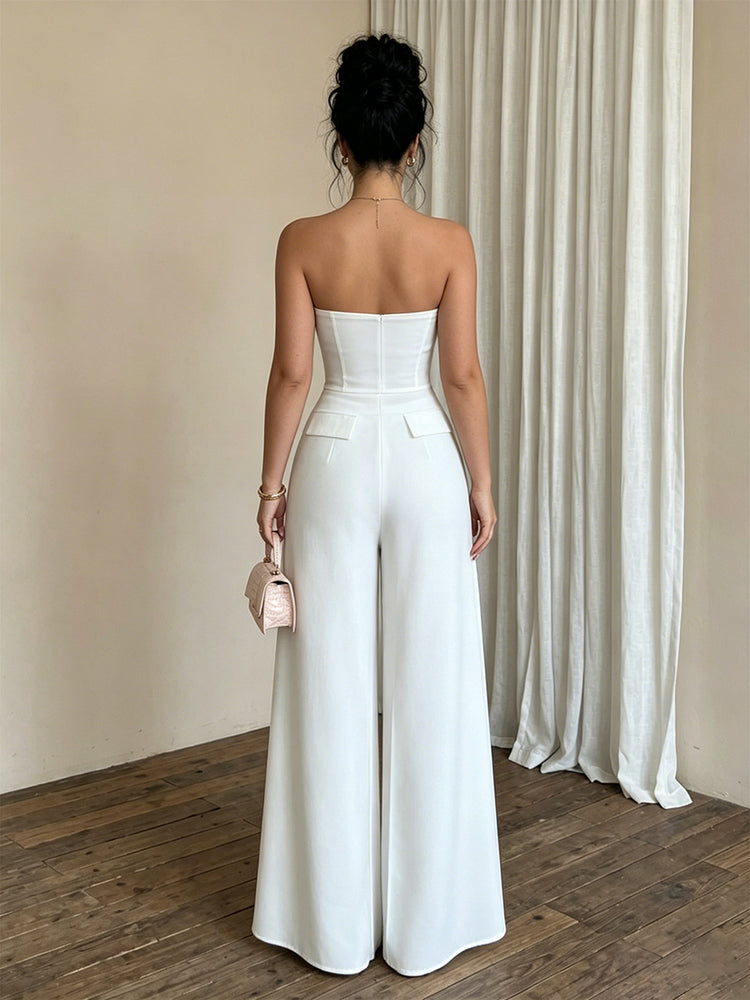 Satin Jumpsuit Sweetheart Long Evening Dresses with Pocket