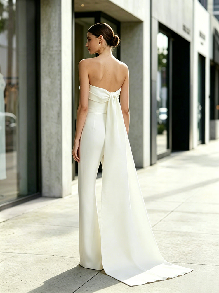 Satin Jumpsuit One Shoulder Long Evening Dresses with 3D Flowers