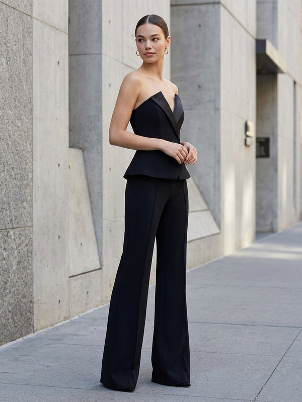 Satin Pantsuit Strapless Long Simple Evening Dresses