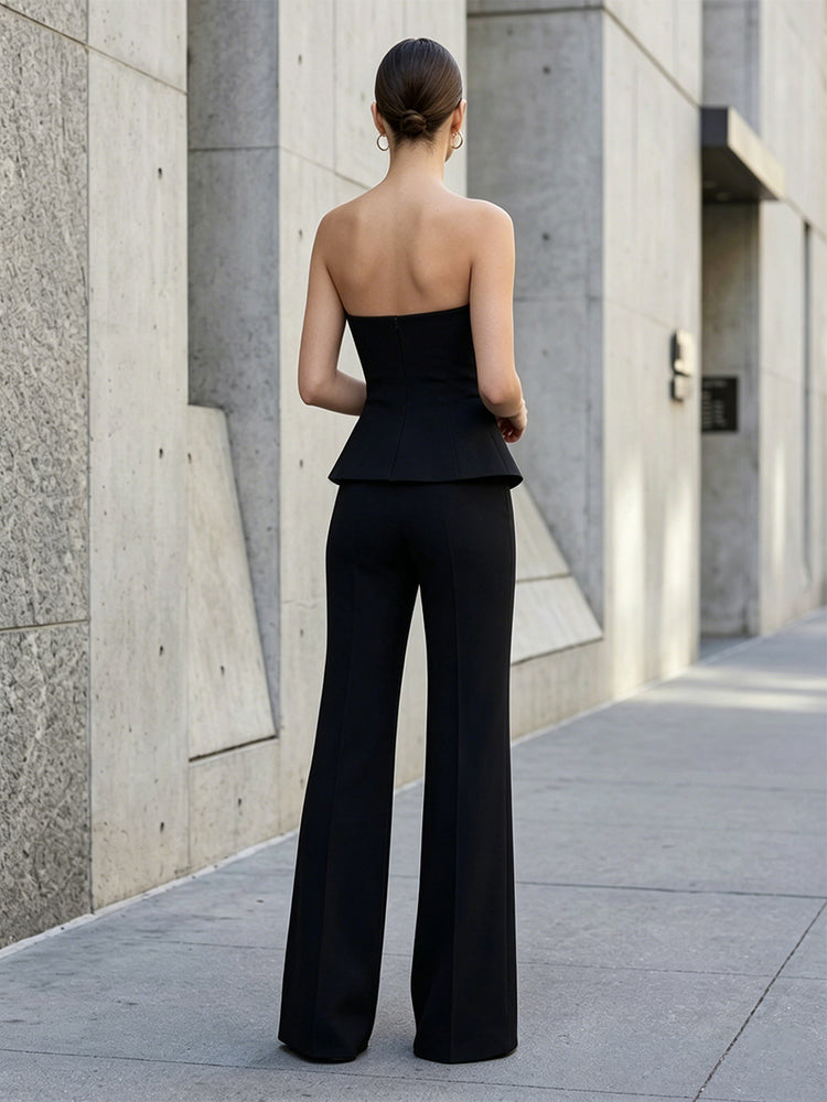 Satin Pantsuit Strapless Long Simple Evening Dresses