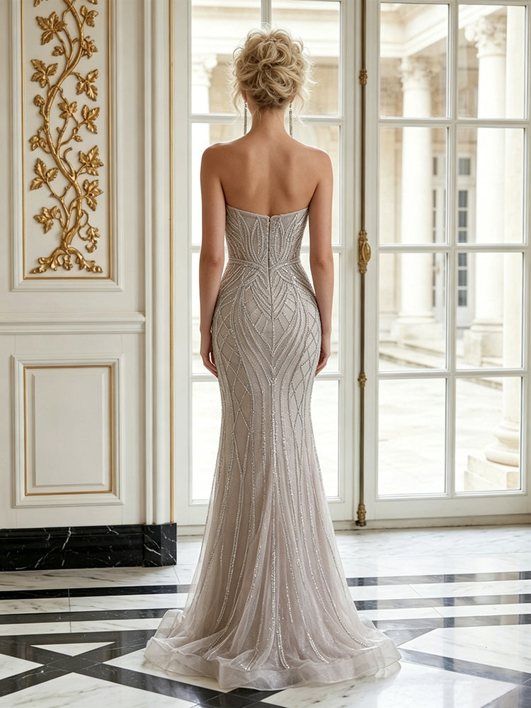 Tulle Mermaid Sweetheart Long Evening Dresses with Sequin