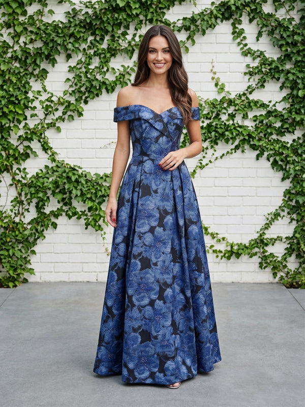 Jacquard A-Line Off the Shoulder Long Evening Dresses with Beadings