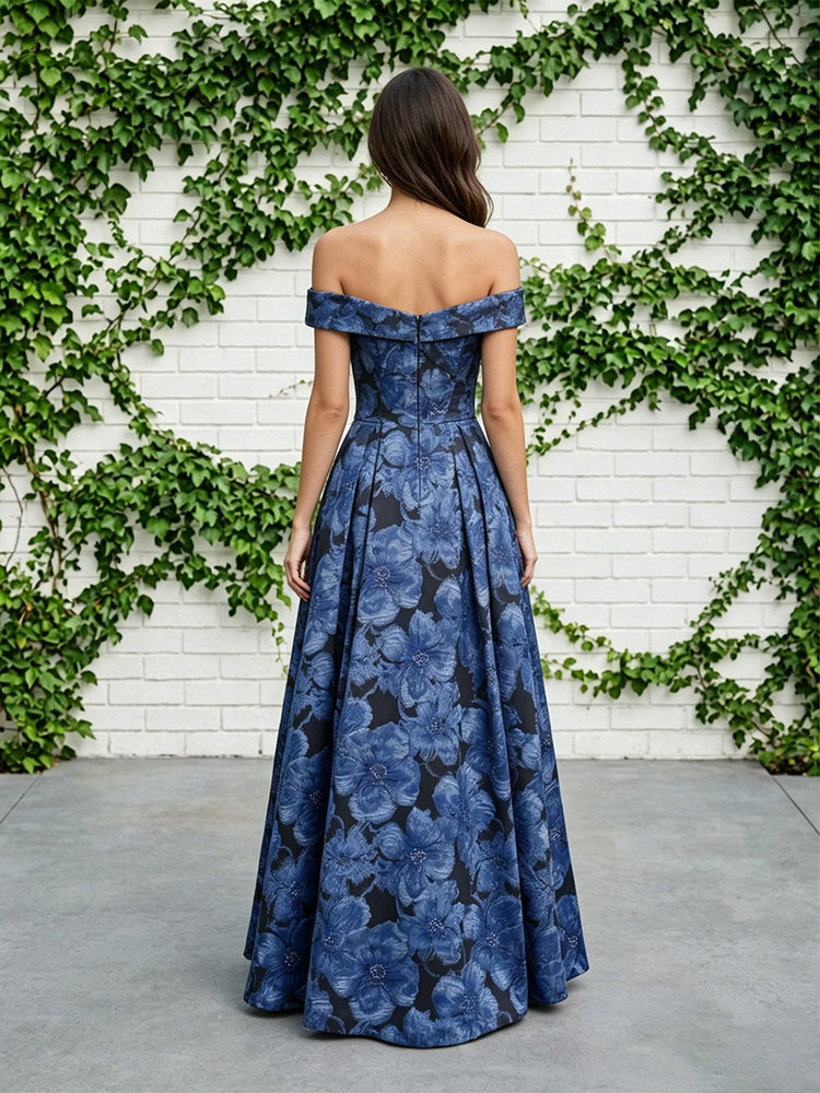 Jacquard A-Line Off the Shoulder Long Evening Dresses with Beadings