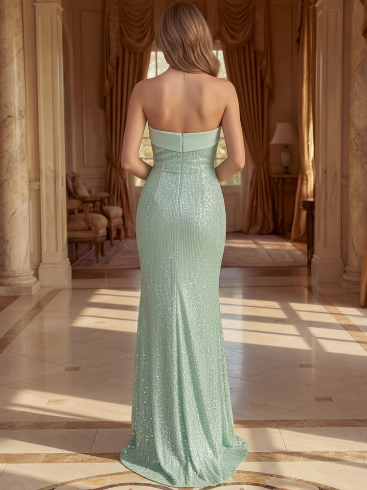 Sequin Mermaid Strapless Long Corset Evening Dresses