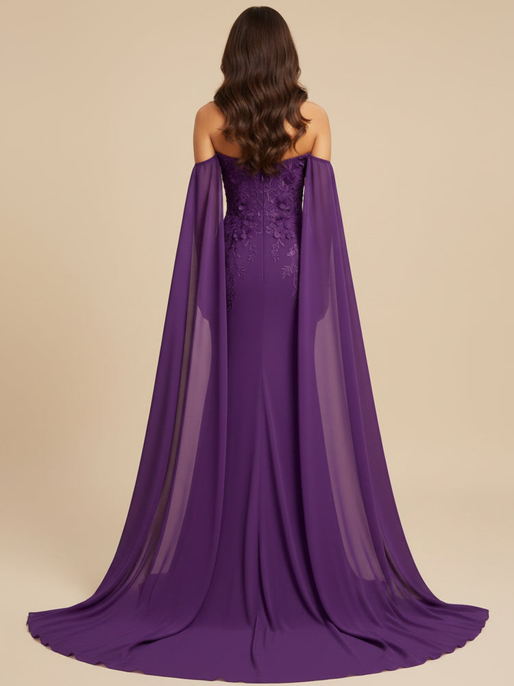 Chiffon Mermaid Off the Shoulder Long Evening Dresses with 3D Flowers