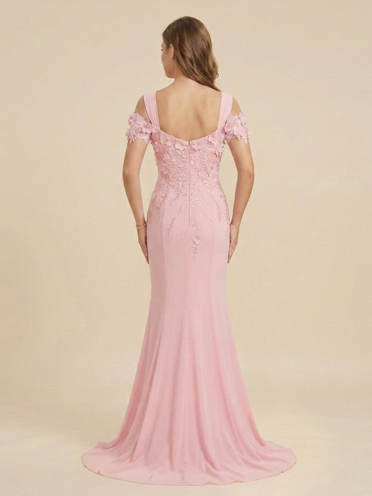 Chiffon Mermaid Off the Shoulder Long Evening Dresses with 3D Flowers