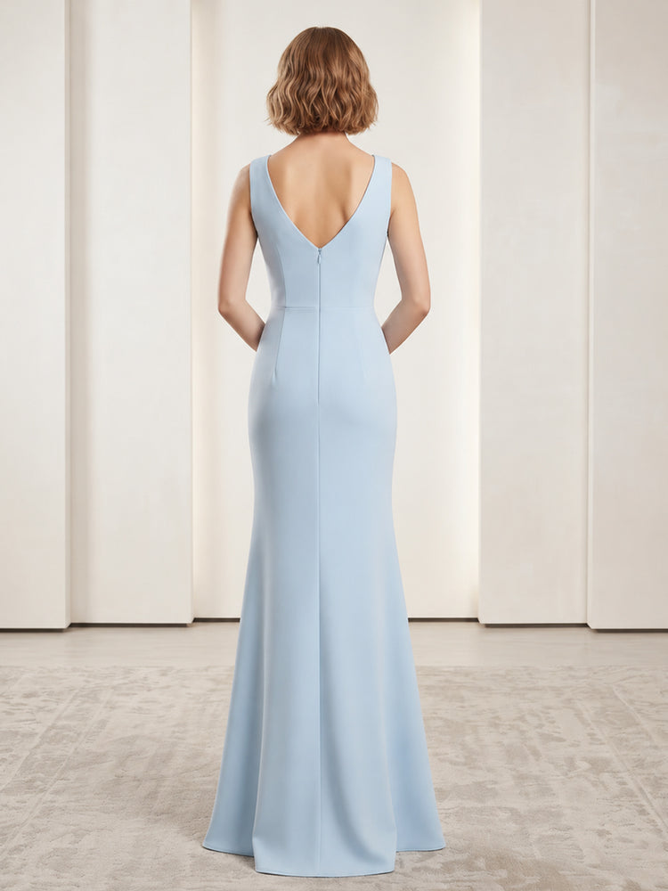 Satin Mermaid V Neck Long Evening Dresses with 3D Flowers