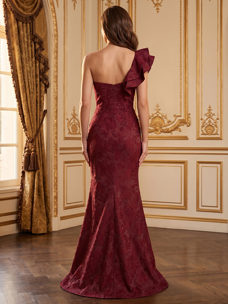 Luxury Sweetheart Neck Ruffle One Shoulder Mermaid Formal Evening Dress with 3D Flowers