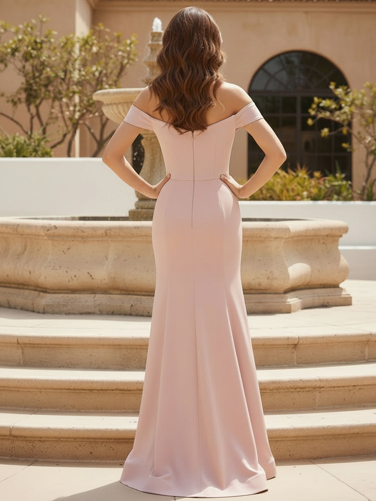 Off The Shoulder Embroidery Satin Mermaid Delicate Floral Appliques Floor Length Evening Dresswith 3D Flowers