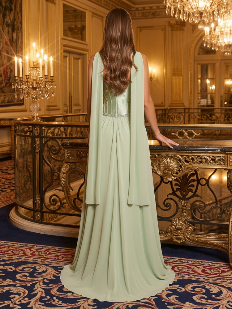 Chiffon A-Line Sweetheart Long Evening Dresses with Scarf