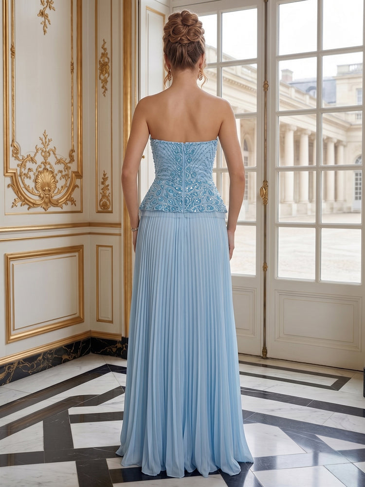 Chiffon A-Line Sweetheart Long Evening Dresses with Rhinestone