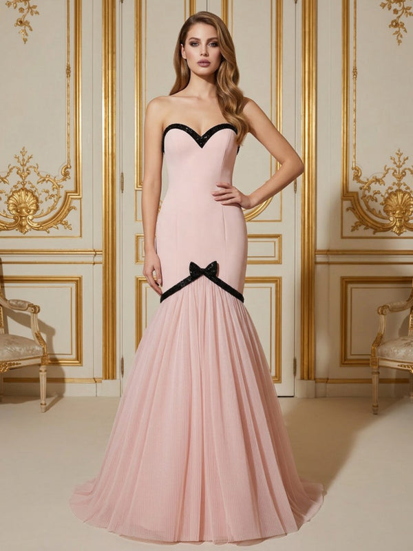 Crepe Mermaid Sweetheart Long Evening Dresses with Pleats