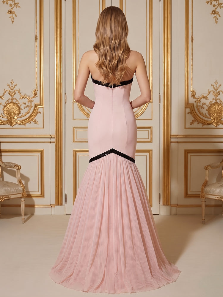 Crepe Mermaid Sweetheart Long Evening Dresses with Pleats