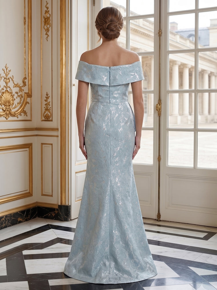 Jacquard Mermaid Off the Shoulder Long Evening Dresses with Beadings