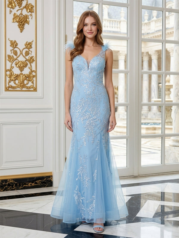 Tulle Mermaid Sweetheart Long Evening Dresses with Sequin Embroidery