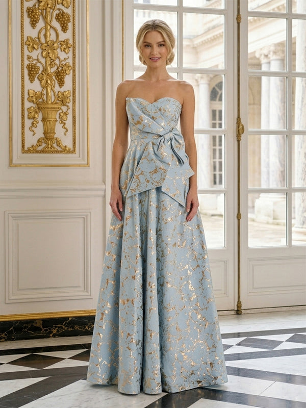 Jacquard A-Line Sweetheart Long Evening Dresses with Bow