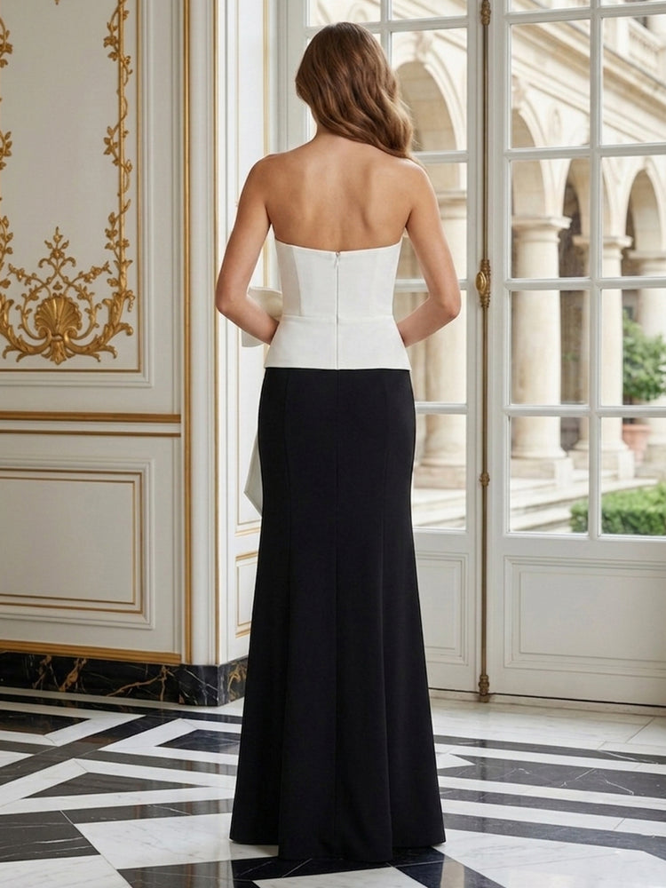 Satin Mermaid Sweetheart Long Evening Dresses with Bow