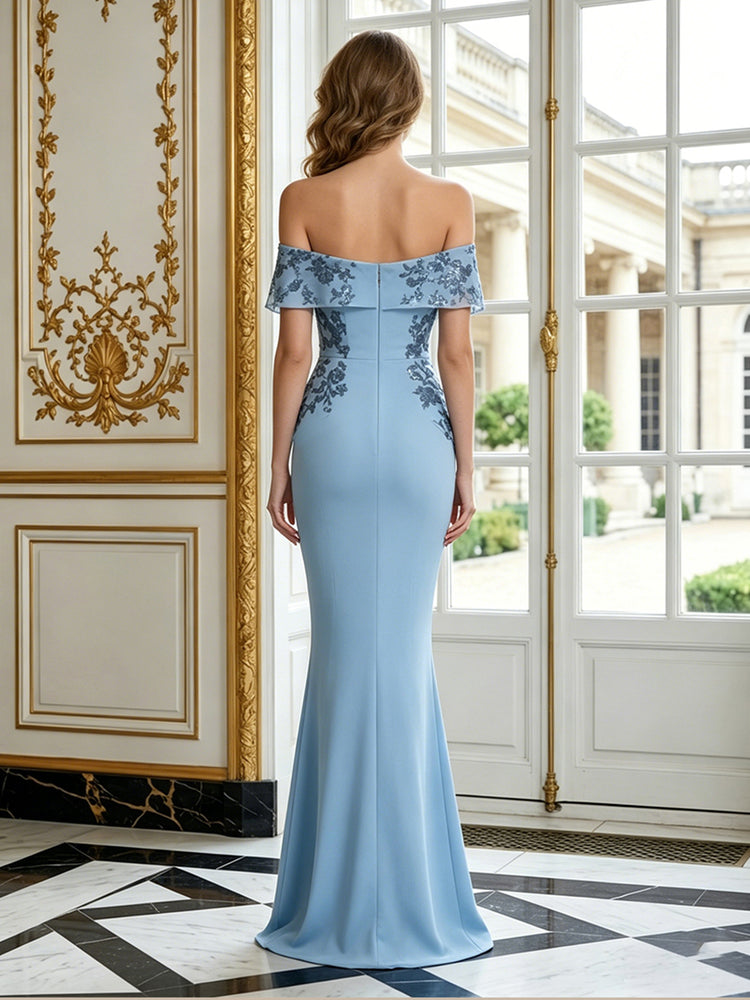 Jersey Mermaid Off the Shoulder Long Evening Dresses with Sequin