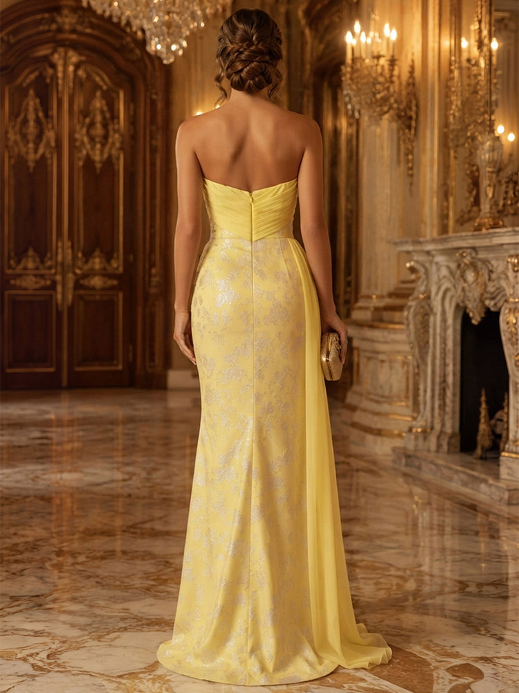 Jacquard Mermaid Strapless Long Evening Dresses with Sash