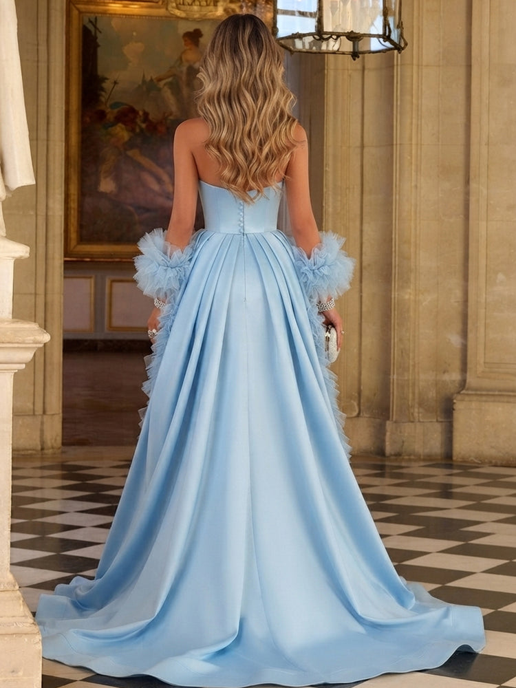 Satin A-Line Sweetheart Long Evening Dresses with Sash