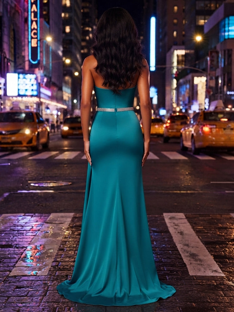 Satin Mermaid Sweetheart Long Evening Dresses with Split Side