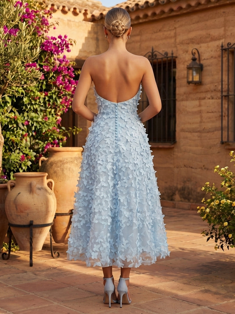 Tulle A-Line Sweetheart Long Evening Dresses with 3D Flowers
